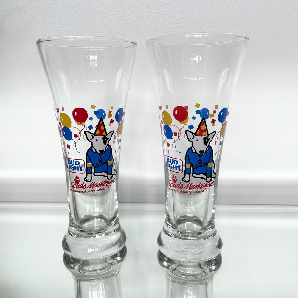 2 NEW BUD LIGHT Spuds Mackenzie beer glasses